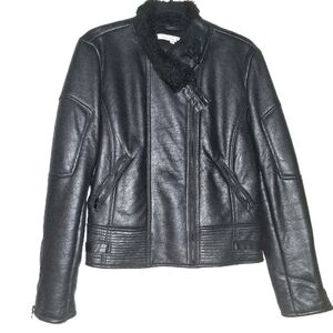 KENNETH COLE NY, BLACK FAUX LEATHER MOTO JACKET. XL